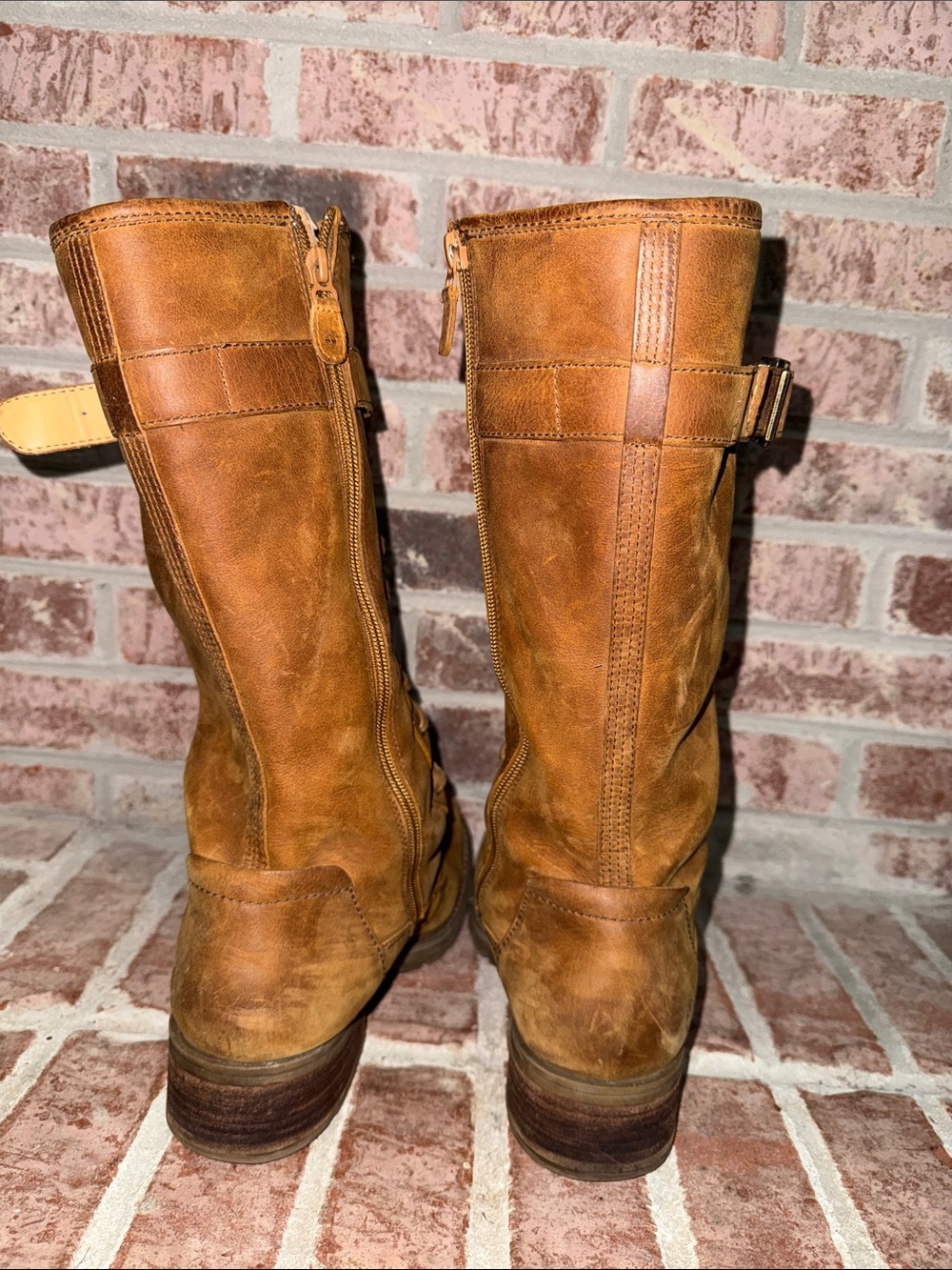 Women Timberland Tan Leather Lace-Up Mid-Calf Buckle Boots size 11M - Picture 6 of 13